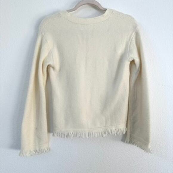 Anthropologie Fringed Cream V-Neck Sweater, Size XXS - Picture 6 of 6